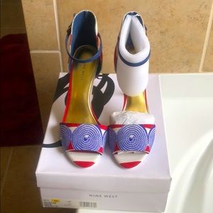 Nine West red white and blue high heel sandals